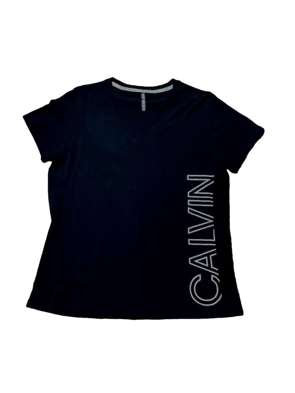 Calvin Klein Performance V-Neck Tee Shirt Black with White XXL